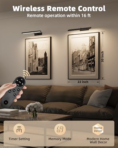 EZVALO 16-Inch Rechargeable Wireless LED Picture Light with IR Remote for Artwork - Black