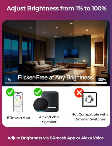 ILC 4 Inch RGB Recessed LED Downlight with Voice & App Control, 6 Pack