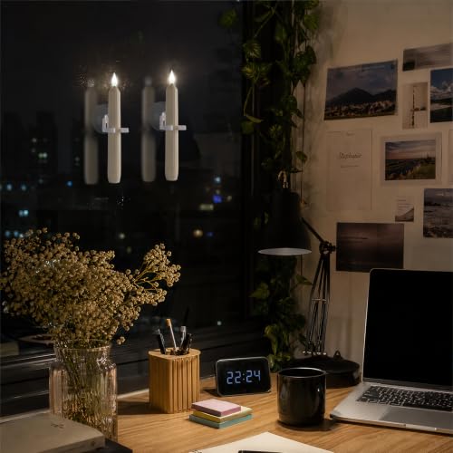 Homemory 6-Piece LED Window Candles with Sensor Dusk to Dawn, Flameless Taper Lights with Suction Cups, Battery Operated Christmas Decor