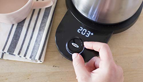 OXO Brew Gooseneck Electric Kettle – Hot Water Kettle, Pour Over Coffee & Tea Kettle, Adjustable Temperature, Built-In Brew Timer, Stainless Steel, 1L