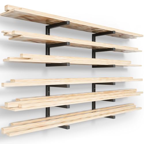 Wall Mount Lumber Storage Rack - Heavy Duty Steel 6-Level Shelves Black - 1200 LBS Capacity