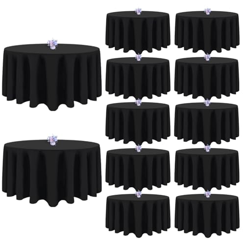 Pepmily 12 Pack Black 90 Inch Round Tablecloth for 36-72 Inch Tables, Elegant & Reusable