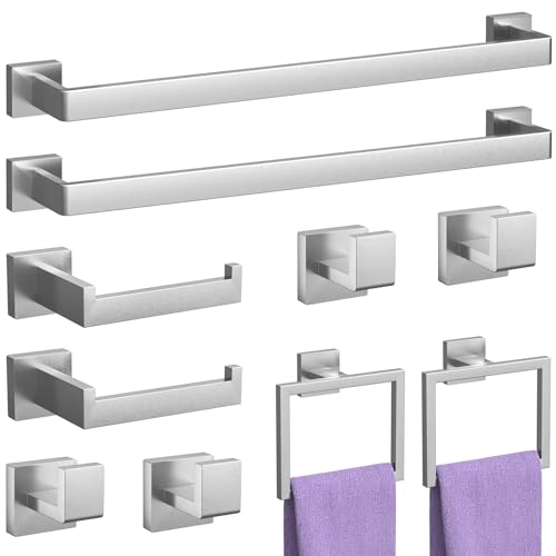 Brushed Nickel Bathroom Accessories Set - 10 Pieces with Towel Bars & Hooks - Variation of THIS listing