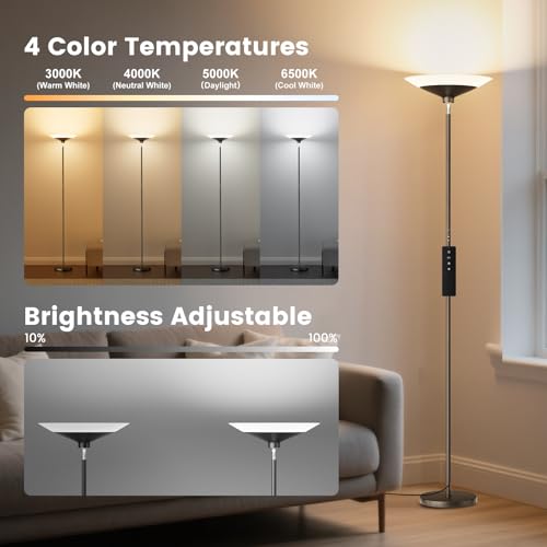 Black SIBRILLE 72-Inch Dimmable LED Torchiere Floor Lamp with Remote Control