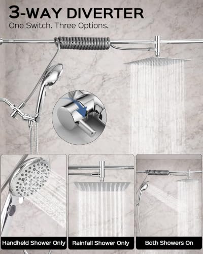 Rainfall Shower Head with Handheld Combo - Chrome / Twist Slider 2-in-1 System