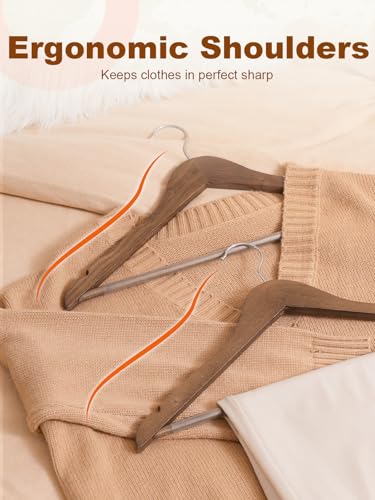 Heavy Duty Walnut Wooden Hangers 30 Pack - Closet Coat & Shirt Hangers