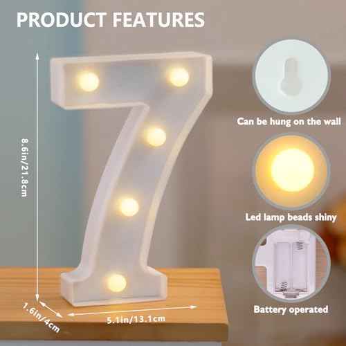 LED Marquee Numbers, 0-9 Light Up Letters, Battery Powered LED Letter Lights for Birthday Party, Christmas Night, Home, Bar, Graduation, Wedding Decoration(7)