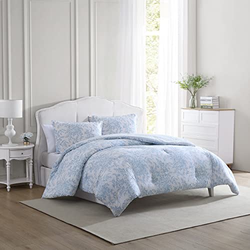 Queen Size Comforter Set with Matching Shams - Bedford Blue Floral Bedding