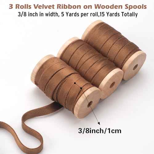 Brown Velvet Ribbon 3/8 Inch, Velvet Christmas Ribbon Double Faced, 15 Yd Vintage Taupe Skinny Velvet Ribbon for Christmas Tree, Gift Wrapping, Wreaths, Floral Bouquets, Hair Ties, Handmade Crafts