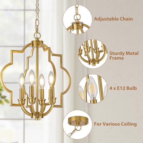 Brushed Gold Dining Room Chandeliers, 15.6" Farmhouse Pendant Light