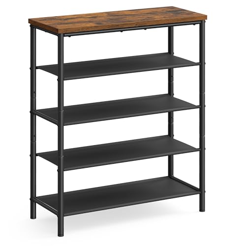 VASAGLE 5-Tier Shoe Rack - Rustic Brown & Black Steel Frame, Holds 12-16 Pairs