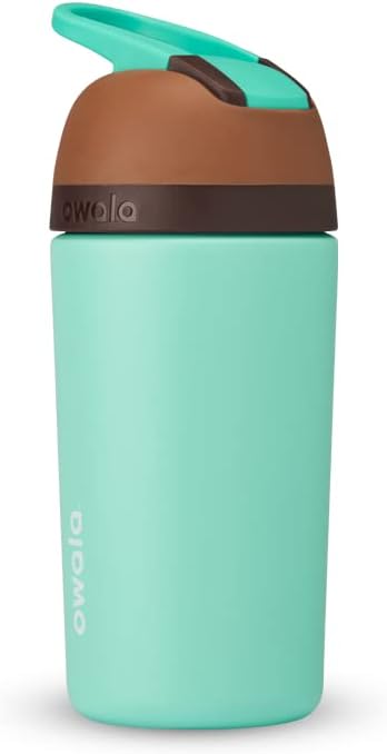 Owala Kids Water Bottle - Insulated Stainless Steel with Straw & Locking Lid | 14-Ounce, Brown/Teal