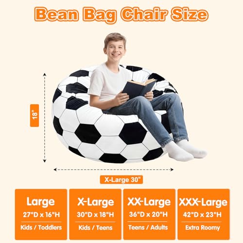 Soccer Bean Bag Chair for Kids Teens Adults - X-Large 30" Diameter Lounger