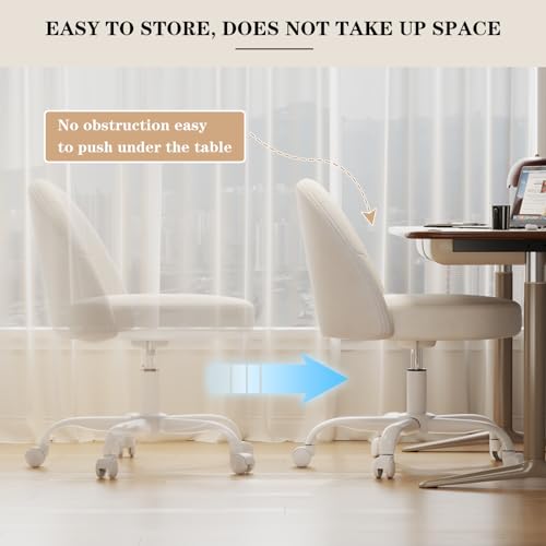 Velvet Vanity Chair - White Swivel Desk Chair with Height Adjustment & Space-Saving Design