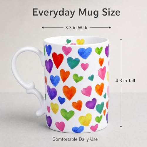 White 16oz Bone China Heart Coffee Mug with Floral Inside & Butterfly Design - Elegant Teacup for Women