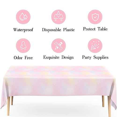 Agltp Pastel Rainbow Tablecloth, Plactic Pastel Table Cloths for Parties Disposable, Rectangle Pink Rainbow Table Cloths for Parties Decoration Birthday Christmas Baby Shower Party 54 x 108 Inches