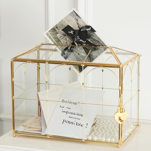 Giadun 10.2'' Arch Glass Card Box with Lock - Gold Wedding & Party Decor