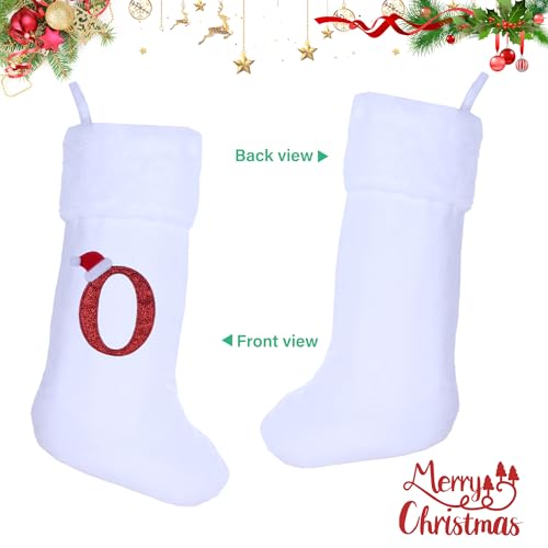 Sailup 20 Inch Monogram Christmas Stocking with Letter O - White Velvet & Plush Cuff