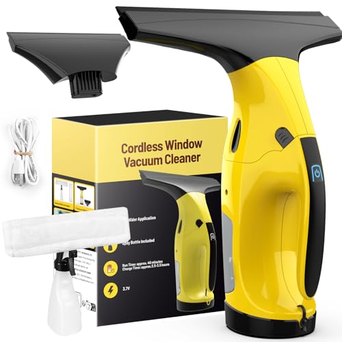 Cordless Electric Window Vacuum Cleaner with 2 Squeegees - Rechargeable Glass & Tile Washer