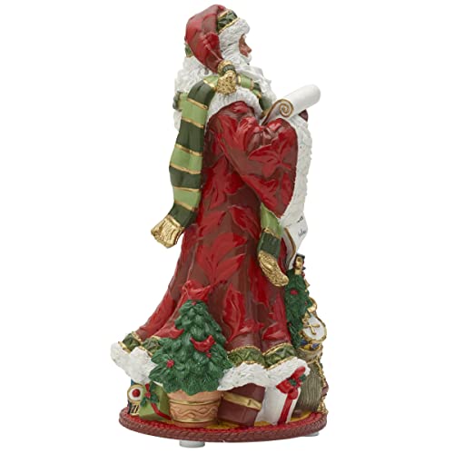 Fitz & Floyd Holiday Home African American Santa Musical Figurine - Wind-Up Decorative Resin Christmas Decoration