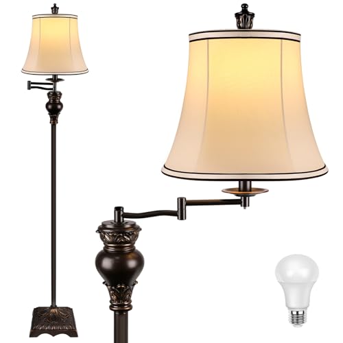 Vintage Floor Lamp Brown - Adjustable 350° Swing Arm Farmhouse Standing Light for Living Room & Bedroom