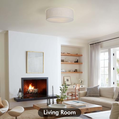 Calokes 18-Inch Large Flush Mount Ceiling Light Fixture with Fabric Shade - Beige, Modern Drum Design for Living Room, Bedroom, Kitchen
