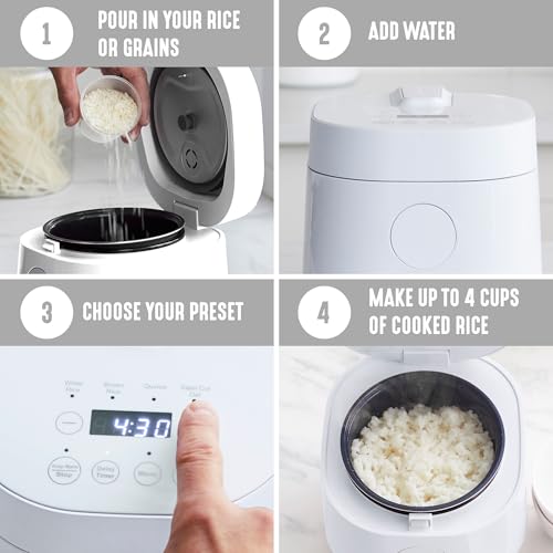 GreenLife Digital Rice Cooker, 2-Cups Uncooked/4-Cups Cooked, White