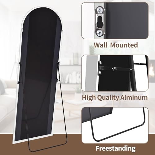 Full Length Arched Floor Mirror 64x21 Inches - White Frame