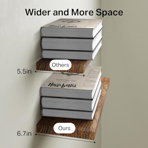 BAYKA Rustic Brown Floating Wall Shelves Set of 2 - 22.5 Inch Modern Farmhouse Design
