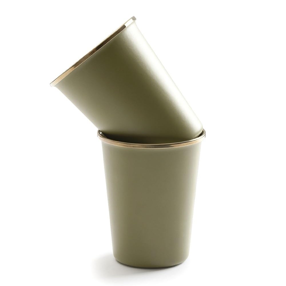 Barebones 2-Tone Enamel Cup Set - Set of 2, 14 oz Mugs - Enamelware Mugs - Durable Kitchen or Camping Mug Set (Olive Drab)