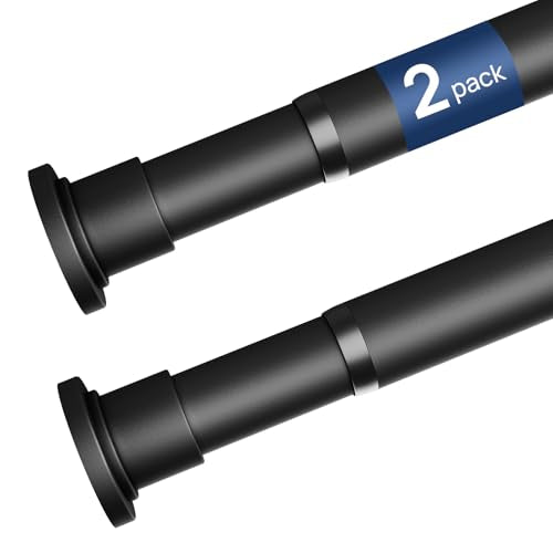 Heavy Duty Tension Curtain Rod for Windows - 83-123 Inches, Black, 2 Pack