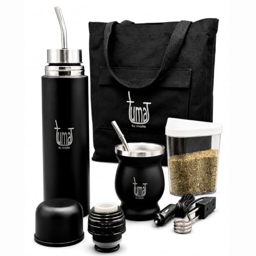 Black TUMA TU MATE Yerba Mate Kit with Thermo, Cup, Bombilla & AutoMate System