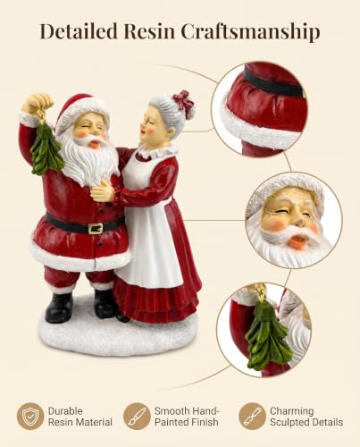 iStatue White 5.5'' Santa & Mrs. Claus Mistletoe Figurine Christmas Decor