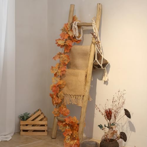 FUIN Rustic Wooden Blanket Ladder 57in - Fully Assembled, Brown Medium