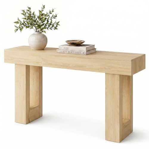 Natural Wood 63-Inch Farmhouse Console Table for Narrow Entryway & Living Room - Easy Assembly
