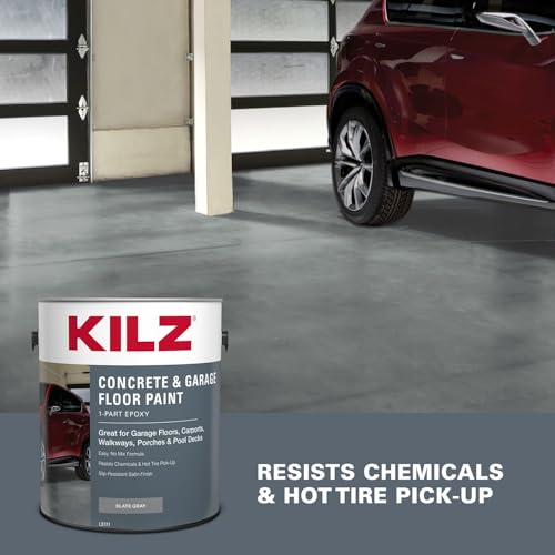 KILZ 1-Part Epoxy Concrete Garage Floor Paint - Slate Gray 1 Gallon - Indoor & Outdoor