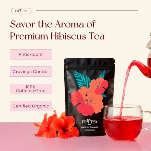 PiPi Tea Organic Hibiscus Tea Bags 30 Count Pack, Caffeine-Free Herbal Tea for Heart & Wellness