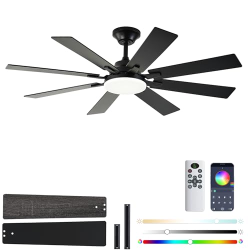 Black 52 Inch Ceiling Fan with Light & Remote for Indoor/Outdoor Use