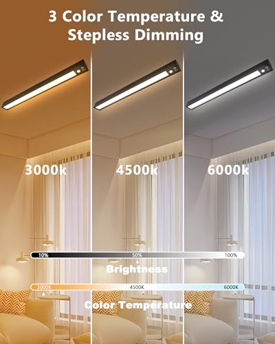 Black Rechargeable Motion Sensor Ceiling Light 16'' Dimmable LED Closet Lamp with Remote