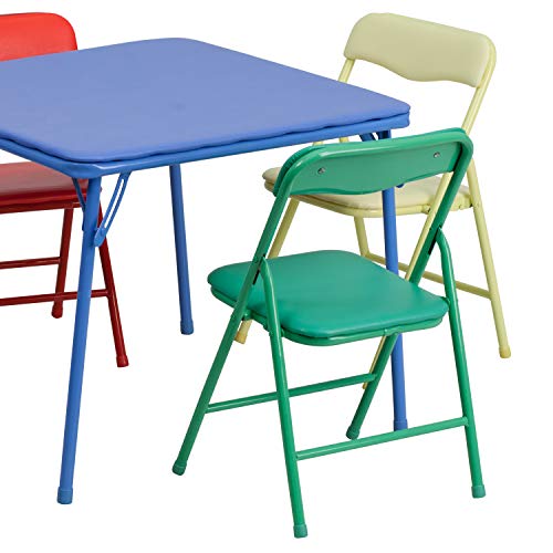 Blue Kids Folding Table and Chairs Set - 5-Piece Preschool Activity Furniture