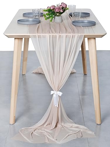 VDS 10ft Chiffon Table Runner 5pc Nude 29x120in - Sheer Shimmer Centerpiece Cloth for Weddings & Events