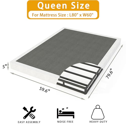 Queen Size 5 Inch Metal Box Spring Bed Base - Durable Steel Support