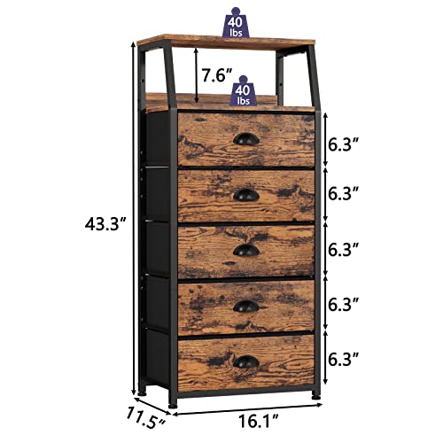 Rustic Brown 5-Drawer Dresser for Bedroom & Storage - Modern Chest