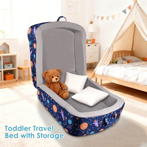 Foldable Portable Toddler Travel Bed with Washable Cover - Blue