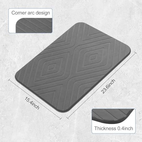 HUMIGA 2 Pack Grey Diatomaceous Earth Bath & Shower Mats Non-Slip Quick Dry Bathroom Floor Mat