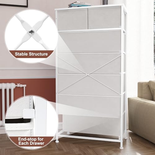 White Fabric Dresser with 7 Removable Drawers - Vertical Storage Tower