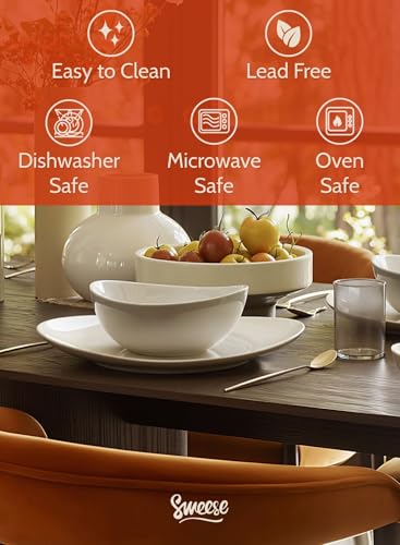 Sweese White Porcelain Serving Bowls Set - 4 Sizes, Microwave & Dishwasher Safe