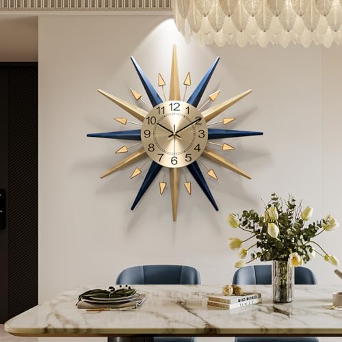 HEBOIX 22 Inch Large Mid-Century Wall Clock - Decorative Metal Industrial Style