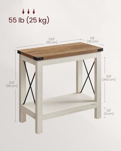 Rustic White and Honey Brown 2-Tier End Table with Shelf - Small Accent Nightstand
