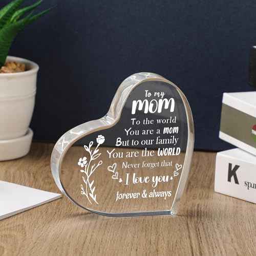 Gifts for Mom, I Love You Mom Birthday Gifts - Mother Acrylic Keepsake 3.9x3.9 Inch, Unique Mother's Day Christmas Birthday Gift for Mom from Daughter Son